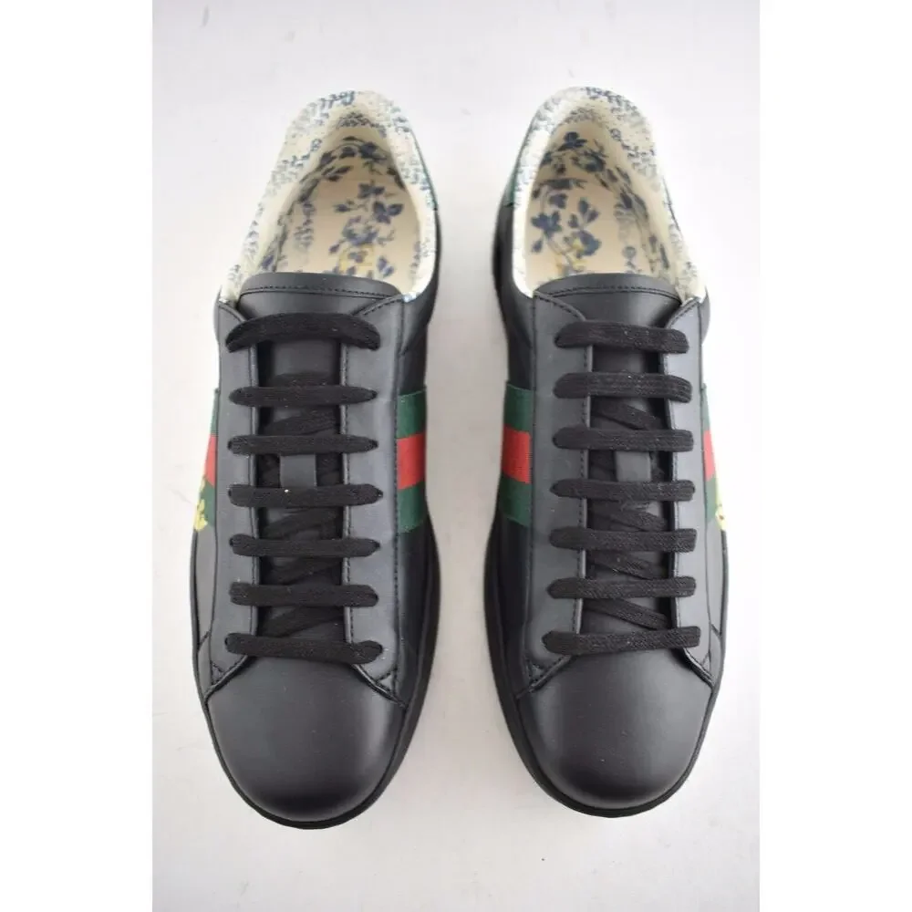 Gucci Mens Black New Ace Guccy Leather Gold Flat Low Top Lace Sneaker G 10 11 - Picture 6 of 12